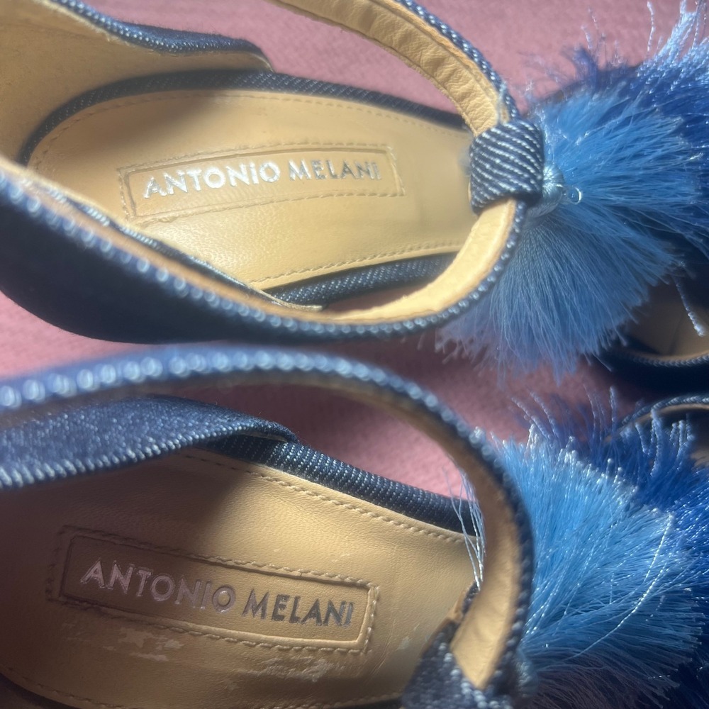Antonio Melani Denim Tassel Pumps Blue Ombre Tiered Pointed Toe Heels 5.5M - Picture 4 of 8